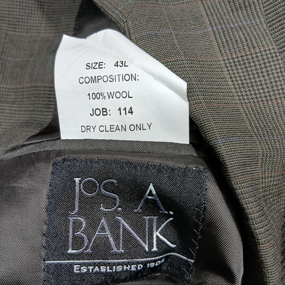 Jos A Bank Blazer Mens 43L Brown Glen Plaid Wool Two Button Notch Lapel Jacket - Picture 4 of 7
